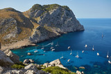 Fototapeta Do akwarium - Spain, Balearic Islands, Maiorca, Sailing boats in beautiful bay near Formentor