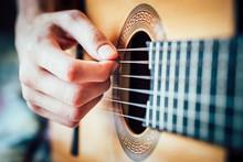 Young Musician Playing Acoustic Guitar, Live Music Background