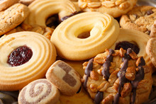 Mix Of Different Biscuits Close-up. Horizontal