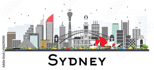 Dekoracja na wymiar  sydney-australia-skyline-z-szarymi-budynkami-na-bialym-tle