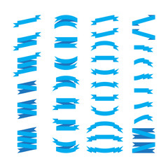 Wall Mural - Set of blue ribbons and flags. Vector design elements.