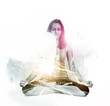 Creative composite of meditating woman and city