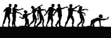 Vector Silhouettes Of Zombies Isolated On White Background