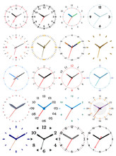 Set Of Twenty Mechanical Clocks. Clock Face On White Background.
