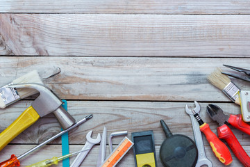 Maintenance plan,tools on wood,Father's Day background