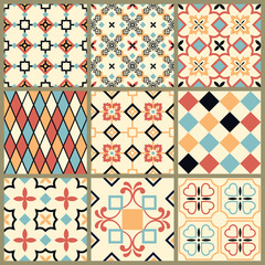 Wall Mural - set of nine vector seamless geometrical patterns. vintage textures. decorative background for cards,