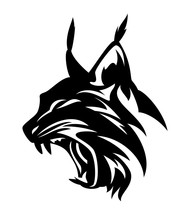 Angry Lynx Head - Black And White Vector Design