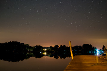 Wall Mural - landscape at night , star sky and lake