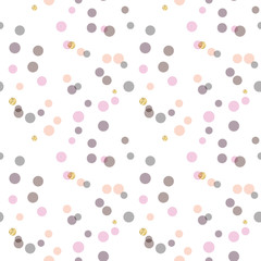 Poster - Modern Abstract Vector  Confetti Background. Seamless pattern in soft pastel colors and golden glitters. Festive party repeat.