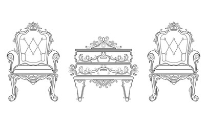 Wall Mural - Baroque furniture rich set collection. Ornamented background Vector illustration