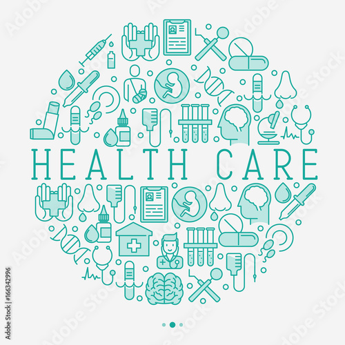 Health Care Concept In Circle With Thin Line Icons Related To
