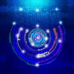 Aufkleber - Abstract Blue Hi  Technology Cyber Space With Circuit Board Communication On Puzzle Texture  Concept Vector Background