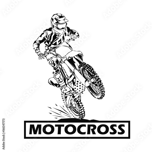 black and white motocross rider badge logo design vector illustration ...