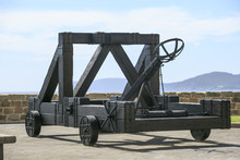 Old War Wooden Catapult In Sardinia