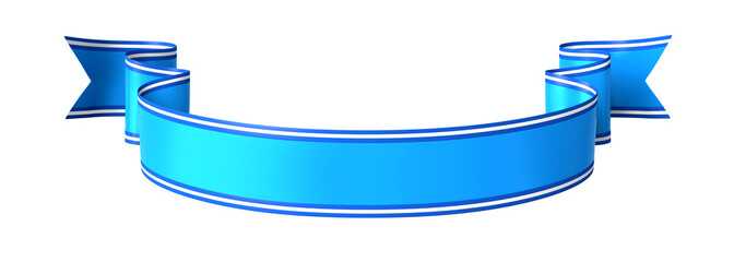 Wall Mural - curled blue ribbon banner with white border - arc down and double wavy ends