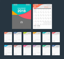 2018 Calendar. Desk Calendar Modern Design Template.