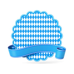 Wall Mural - blue bavarian ribbon banner with stylized flower silhouette card - diamond pattern