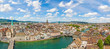 Panorama of Minster Fraumunster and St. Peter church with city center of Zurich, Switzerland - aerial view