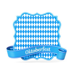 Wall Mural - blue bavarian ribbon banner with vintage rectangle silhouette card - diamond pattern - oktoberfest
