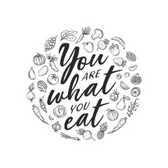 you are what you eat typography print. vector vintage illustration.