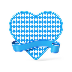 Wall Mural - blue bavarian ribbon banner with heart silhouette card - diamond pattern
