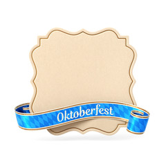 Wall Mural - curled bavarian ribbon banner with vintage rectangle silhouette card - oktoberfest