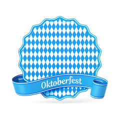 Wall Mural - blue bavarian ribbon banner with seal silhouette card - diamond pattern - oktoberfest