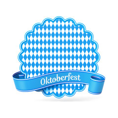 Wall Mural - blue bavarian ribbon banner with stylized flower silhouette card - diamond pattern - oktoberfest