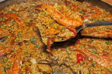 Rice and seafood paella.