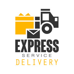 Wall Mural - Express delivery service logo design template, black and yellow vector Illustration on a white background