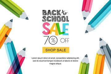 vector horizontal back to school sale banner, poster background. hand drawn sketch letters and doodl