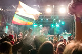 Fototapeta Góry - Reggae concert with jamaican flags and cheering crowd