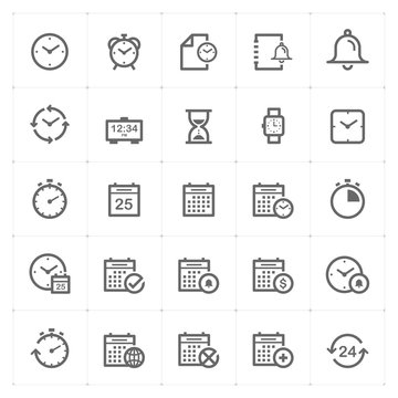 Icon set – time and schedule outline stroke vector illustration