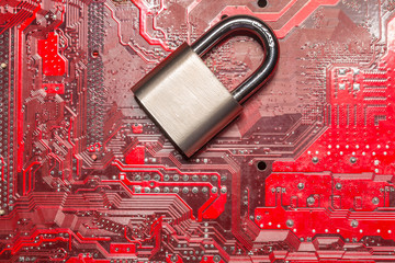 Poster - padlock on a computer circuit board