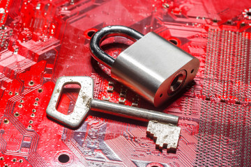 Poster - padlock on a computer circuit board