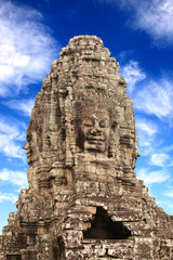 Sticker - Giant stone face in Prasat Bayon Temple, Angkor Wat complex, Cambodia