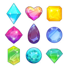 Poster - Different gemstones. Brilliants and diamonds in cartoon style. Vector illustrations for game design projects