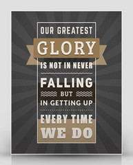 Wall Mural - Vintage inspirational and motivational quote typographic poster. Black and brown colors with textured background. Vector quote poster mockup template