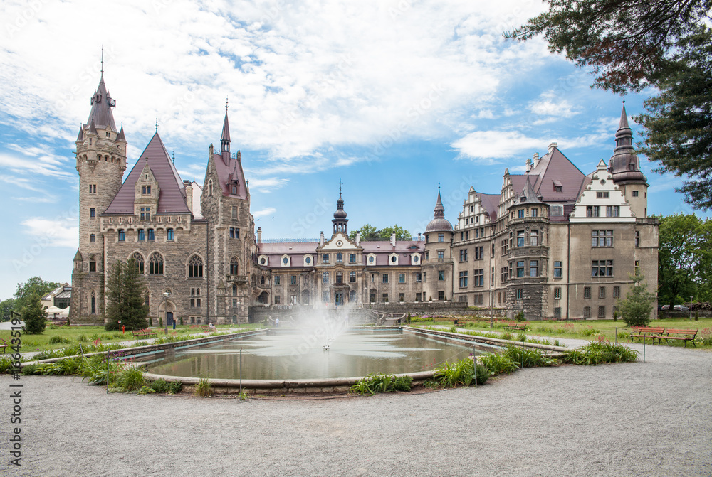 The Moszna Castle is a historic palace located in a small village in Moszna is one of the best known monuments in Upper Silesia. - obrazy, fototapety, plakaty 