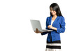 © topphotoengineer - Portrait of a beautiful  asian business woman with laptop. Isolated on white background with copy space and clipping path