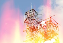 Telecommunication Tower Antenna With Fire And Flames Effects.
