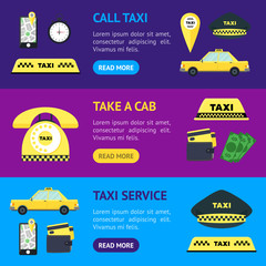 Sticker - Taxi Transportation Service Banner Horizontal Set. Vector