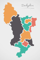  Derbyshire England Map with states and modern round shapes