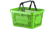 3D Rendering Of A Green Shopping Basket, 3D Illustration, Isolated On White Background
