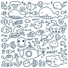 Set Of Cute Under The Sea Doodle
