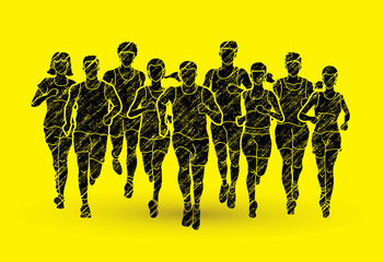 Canvas Print - Marathon runners, Group of people running, Men and women running designed using grunge brush graphic vector.