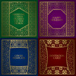 © PerepadiaY - Greeting cards golden frames set. Vintage design of template in asian traditional style.