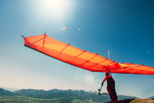 Hang-glider Starting To Fly