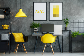office area with yellow decor