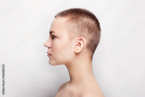 Beauty Portrait Of Young Girl Profile With Short Hair Buy This